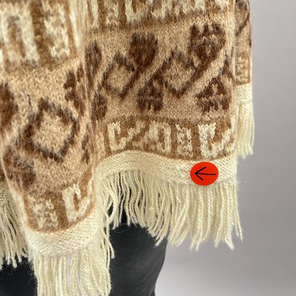 Fotrama Poncho Sweater Women OS XL 100% Alpaca Wool Knit Bolivia Fringe READ - Picture 3 of 10